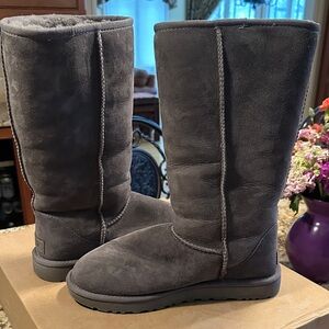 UGGS. Gray Suede Mid-Calf Boots